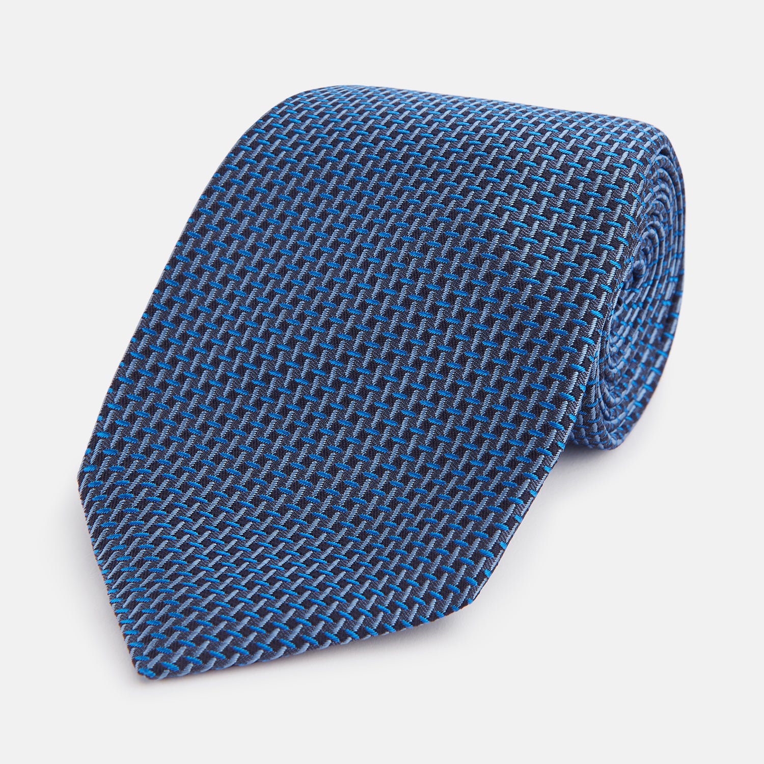 Light Blue Geometric on Navy Rhinestone Silk Tie with Blue Sparkles