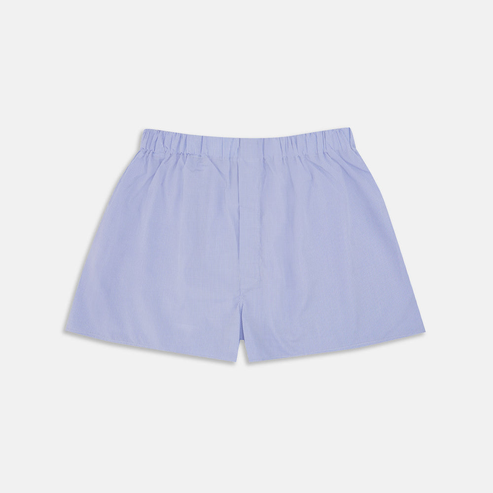 Blue Fine Check Cotton Sea Island Quality Boxer Shorts