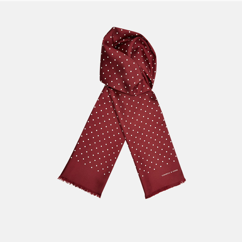 Burgundy Silk Scarf with White Dots
