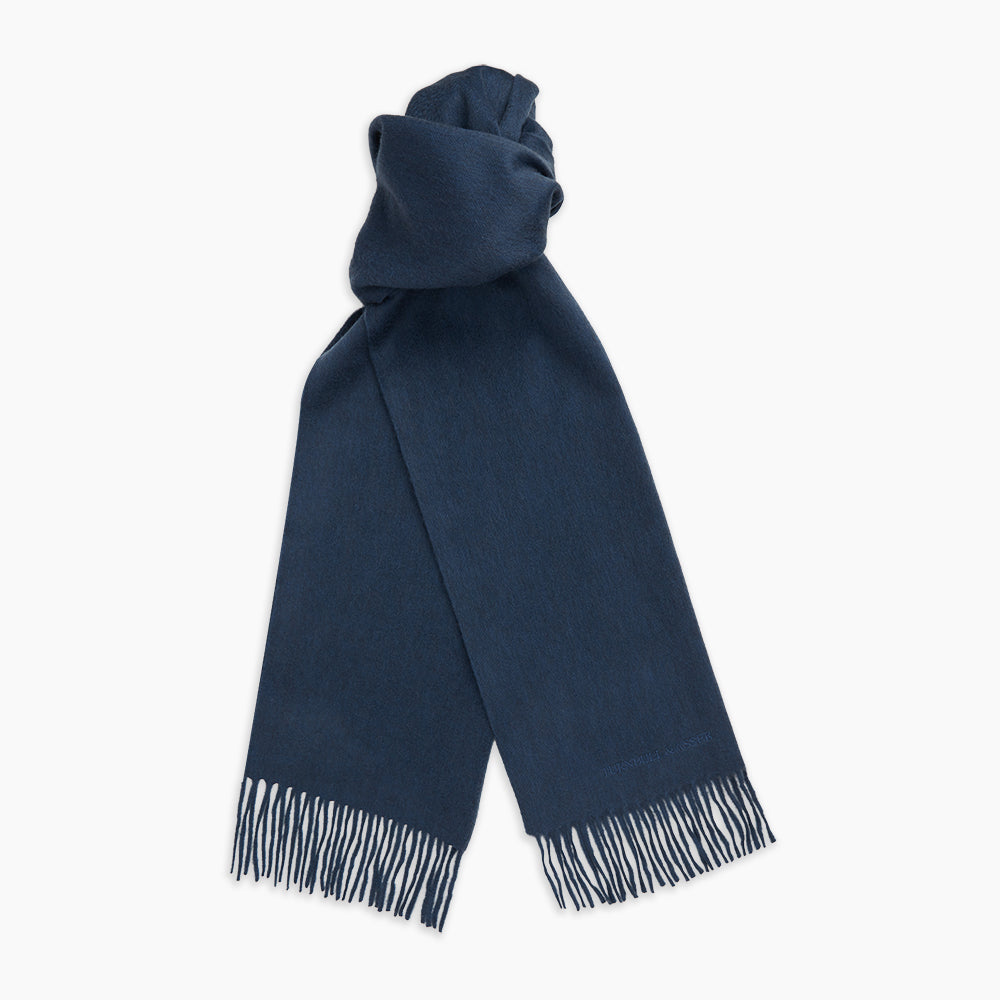 Slate Blue Purled Fringe Cashmere Scarf | Turnbull & Asser