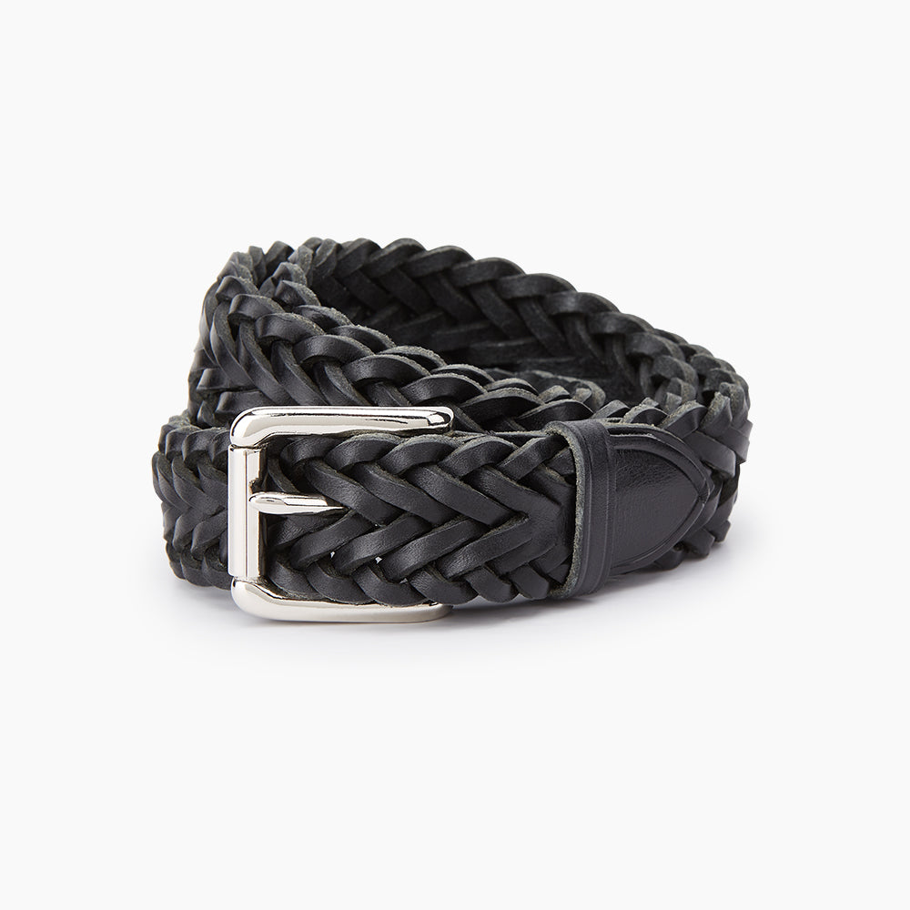❤️ Black Leather woven Belt with Silver Buckle. Made in Italy Italian Leather Woven Braided Belt Brown Silver Buckle Mens  main image 3