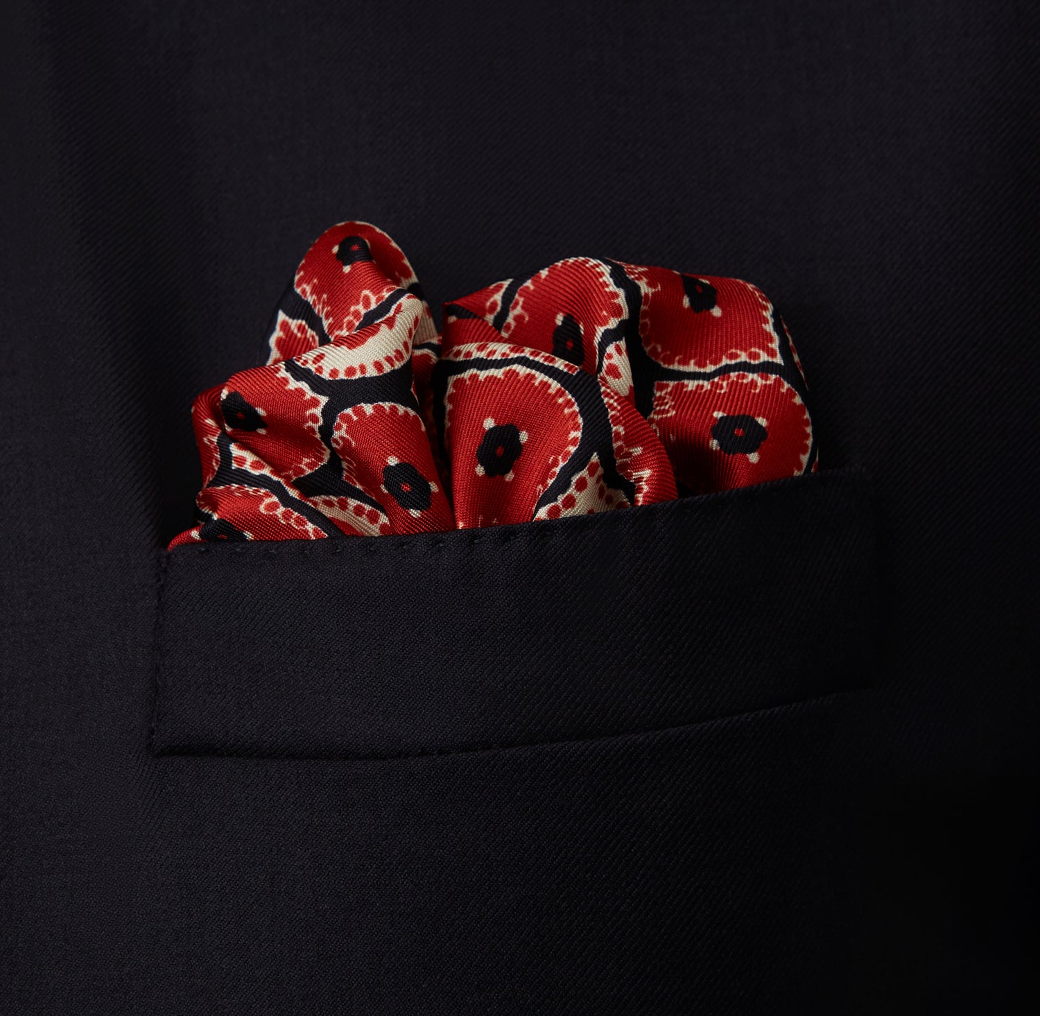 Red ornately printed silk pocket square - Canali US