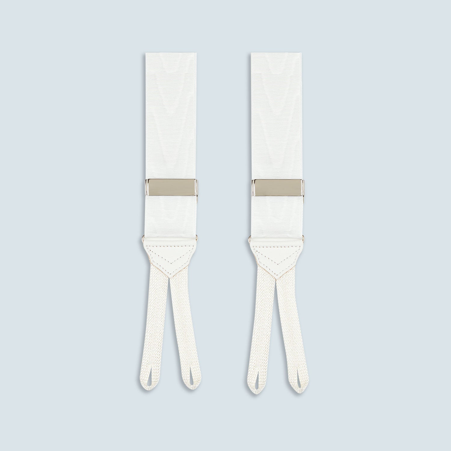 Favourbrook - Leather-Trimmed Silk-Moire Braces - White Favourbrook