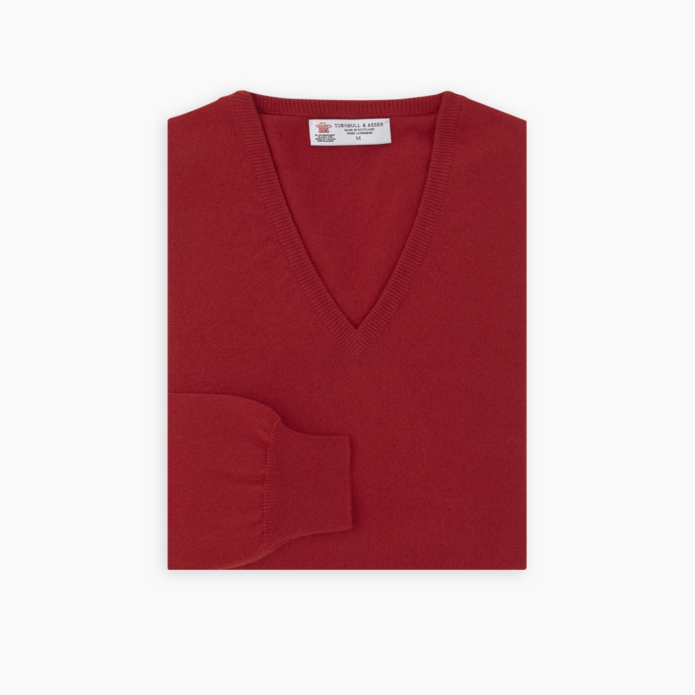 Deep Red V-Neck Cashmere Sweater | Turnbull & Asser