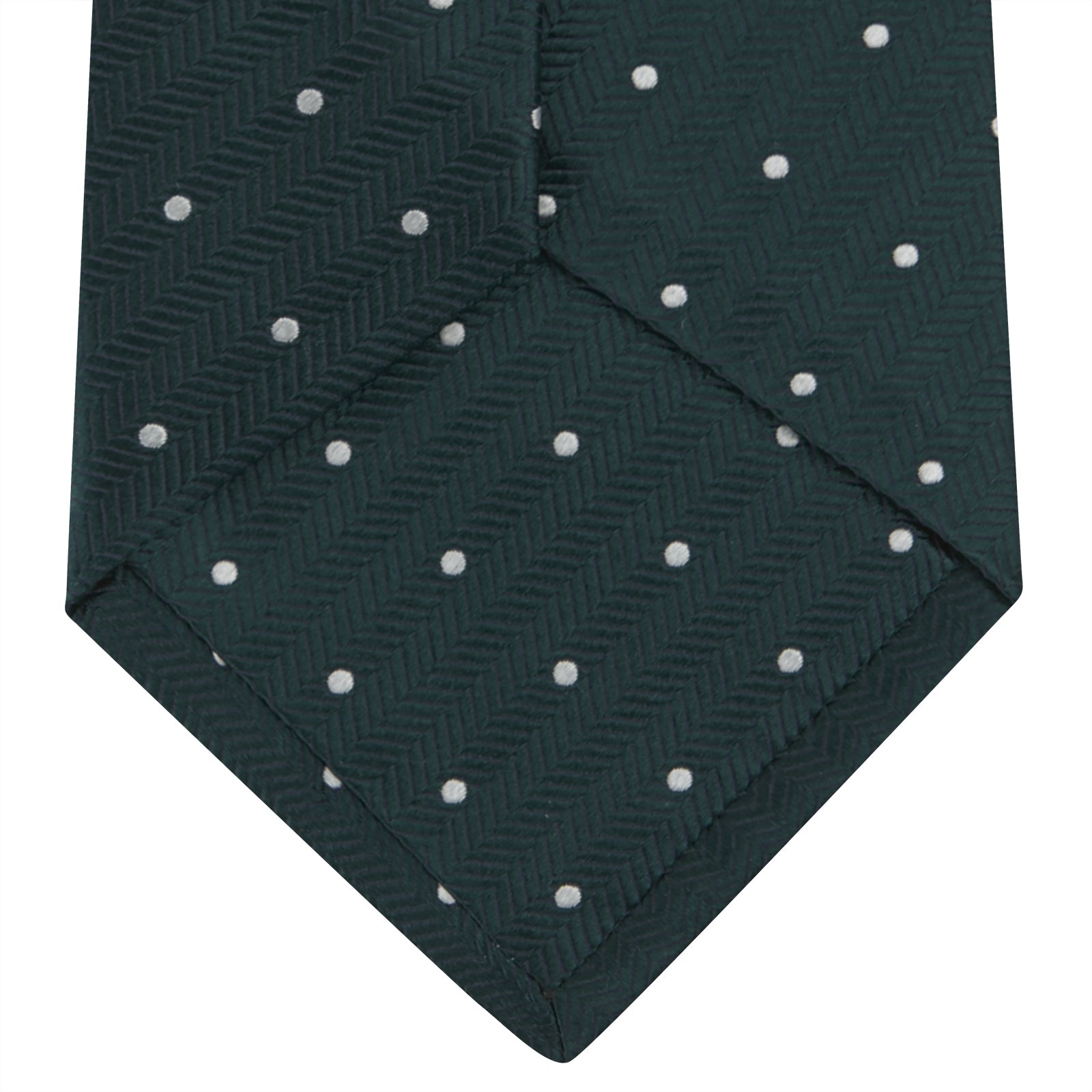 Forest Green and White Small Spot Herringbone Silk Tie