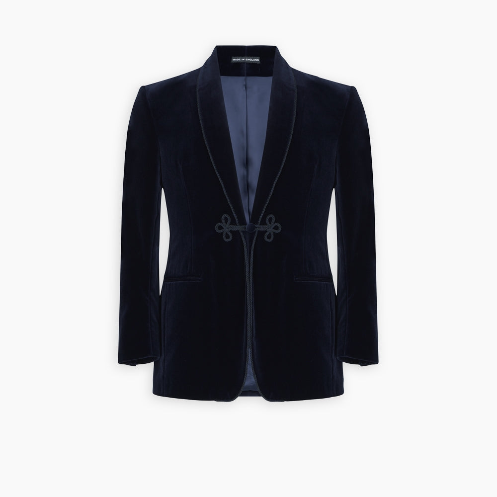 Turnbull & Asser Navy Single Breasted Velvet Smoking Jacket