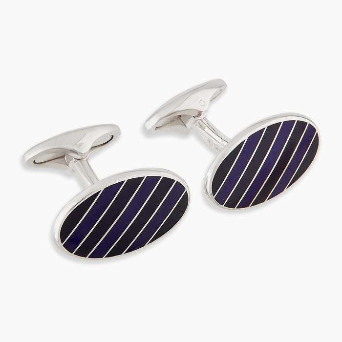 Navy Striped Oval Enamel Cufflinks Image 3