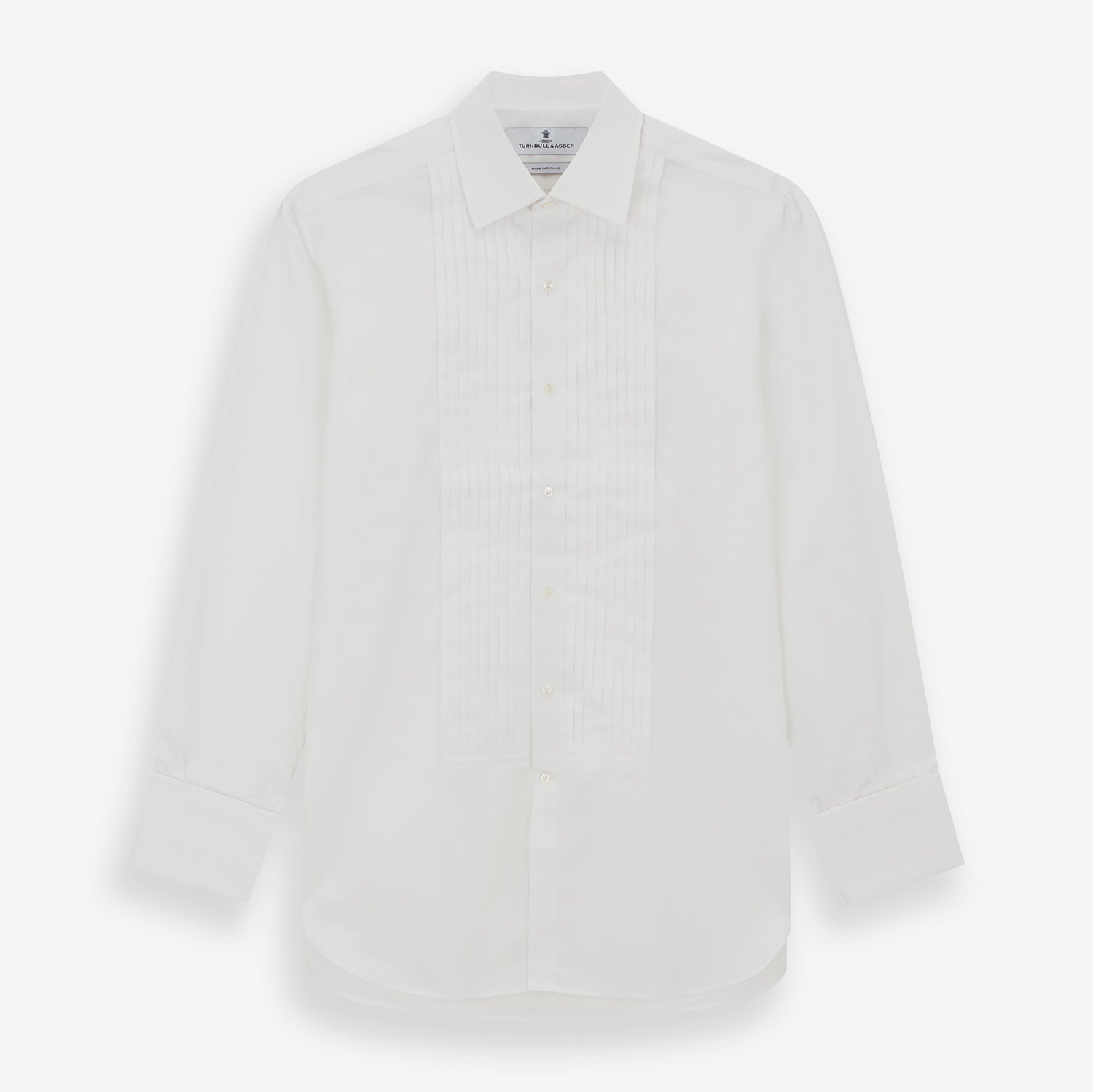 View 1 of product White Pleated Cotton Dress Shirt with T&A Collar and Double Cuffs