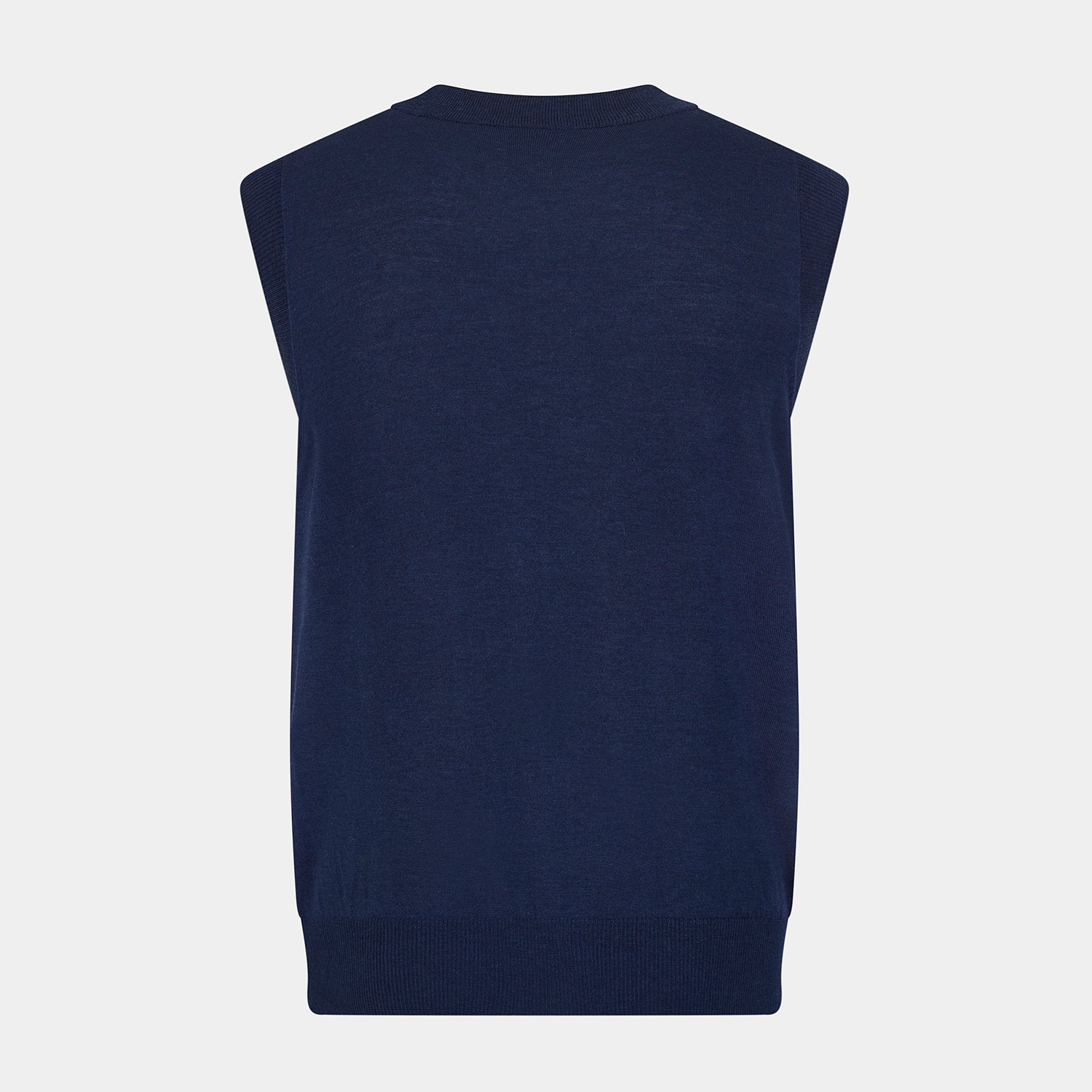 View 3 of product Navy Fine Merino V-Neck Sleeveless Cardigan