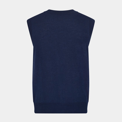 Navy Fine Merino V-Neck Sleeveless Cardigan Image 2