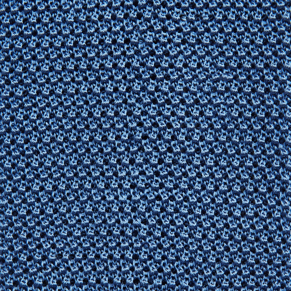KNITTED MID BLUE SILK PLAIN TIE