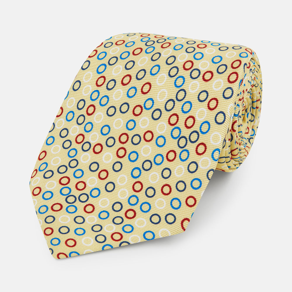 Multi-coloured Circle Yellow Printed Silk Tie