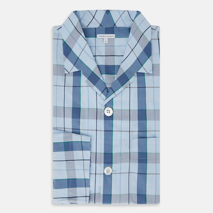 Blue Multi Check Pyjama Shirt Image 4