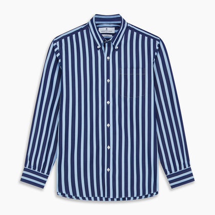 Navy Multi Stripe Cotton Weekend Fit Suffolk Shirt Image 5