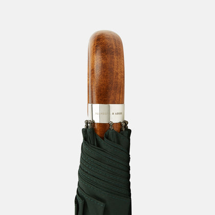Forest Green Telescopic Umbrella with Brown Maple Crook Handle Image 2