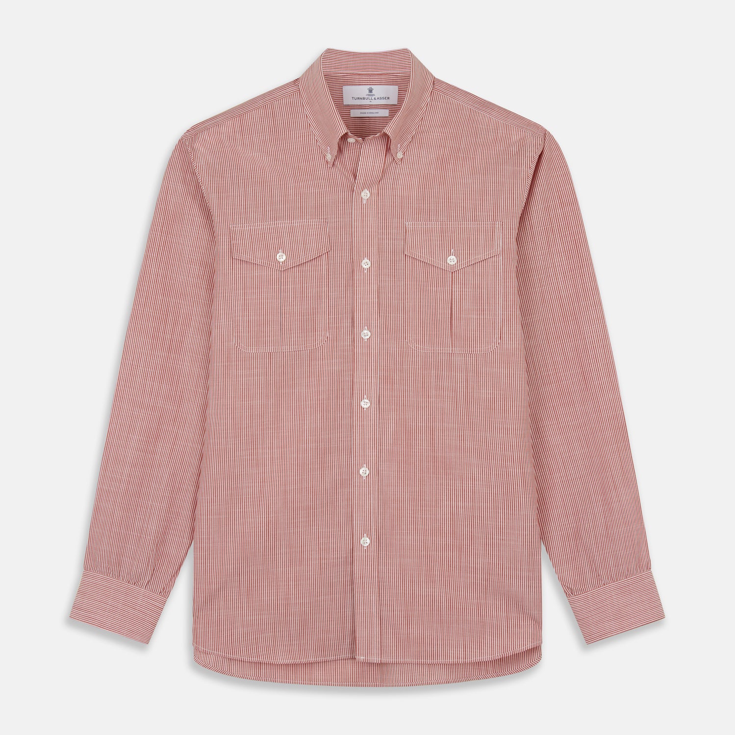 Dark Red Chambray Stripe Weekend Fit Shirt With Dorset Collar