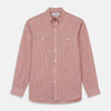 Dark Red Chambray Stripe Weekend Fit Shirt With Dorset Collar