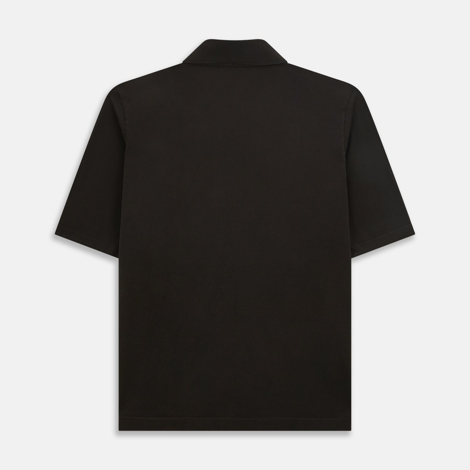 View 3 of product A brown short-sleeve polo shirt by Turnbull & Asser, crafted from pure cotton jersey with a collar, three buttons, and a buttoned chest pocket, laid flat on a white background.