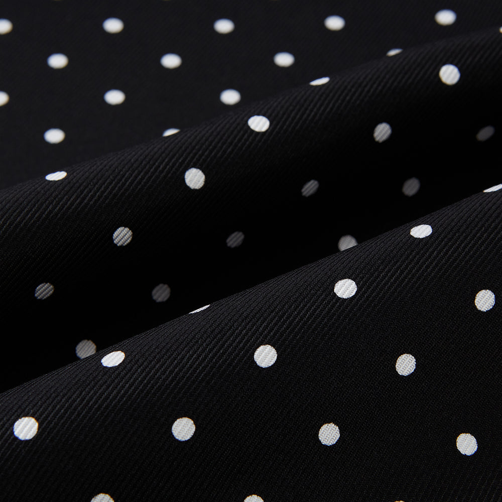 Black and White Spotted Silk Scarf with Fringes