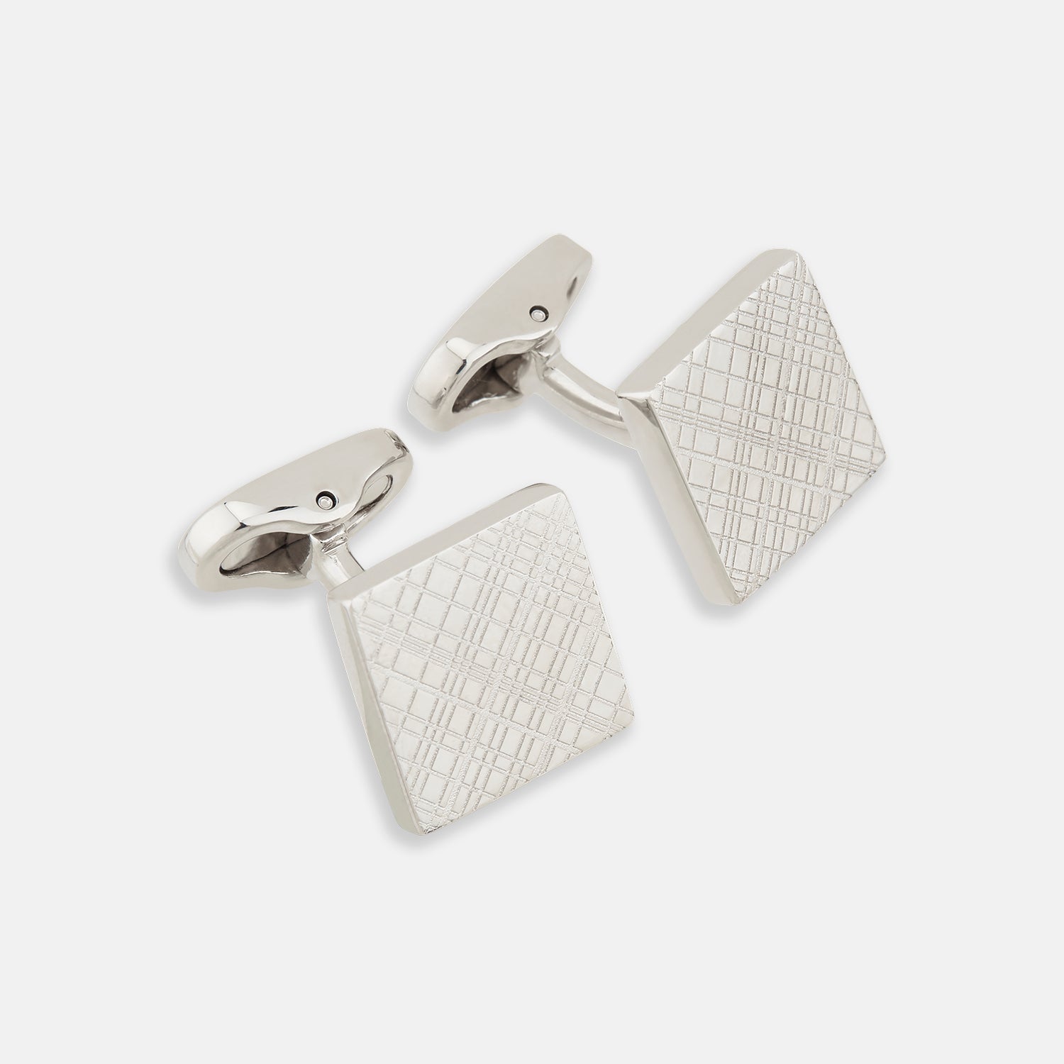 View 1 of product Turnbull & Asser’s Silver Grid Square Cufflinks feature a geometric crisscross pattern in sterling silver, adding refined elegance to any look.
