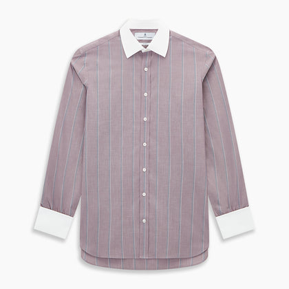 Light Porto Red Track Stripe Shirt with Contrast T&A Collar and Cuffs Image 6
