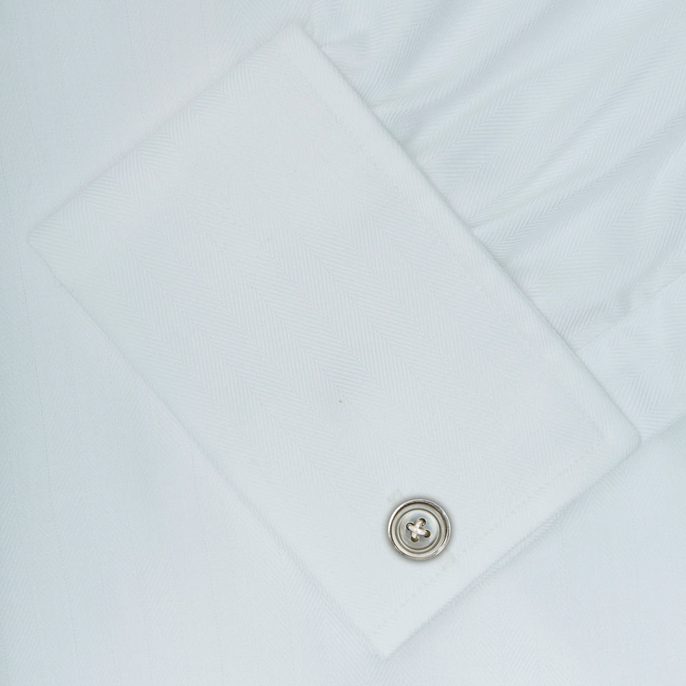 White Herringbone Superfine Cotton Shirt with T&A Collar and Double Cuffs