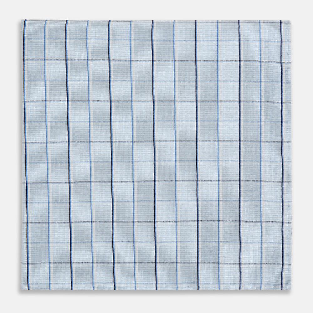 Navy and Blue Combination Check Hand-Rolled Handkerchief