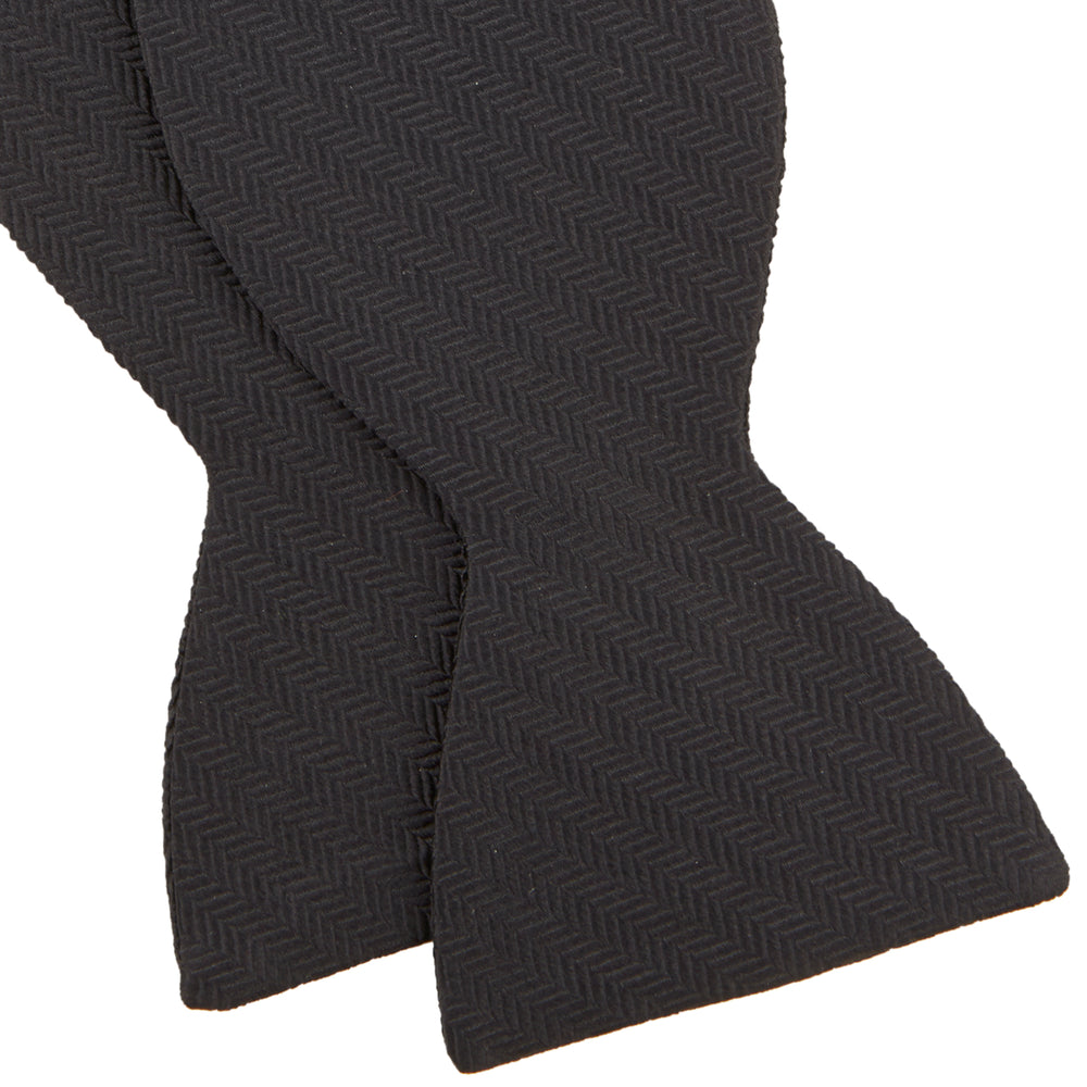 Black Herringbone Silk Bow Tie