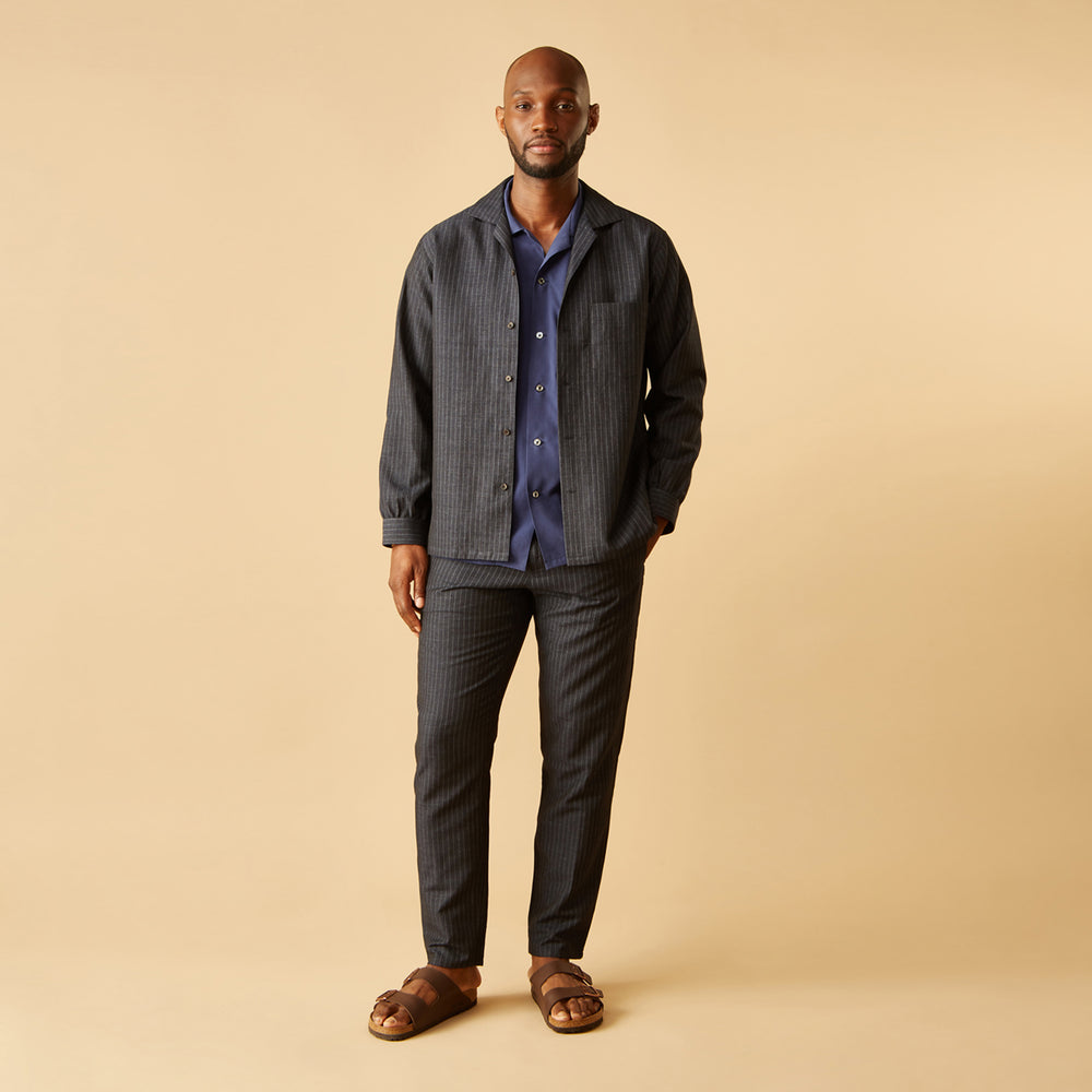 Navy Tailored Pinstriped Shirt Jacket