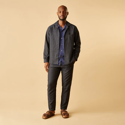 Navy Tailored Pinstriped Shirt Jacket Image 1