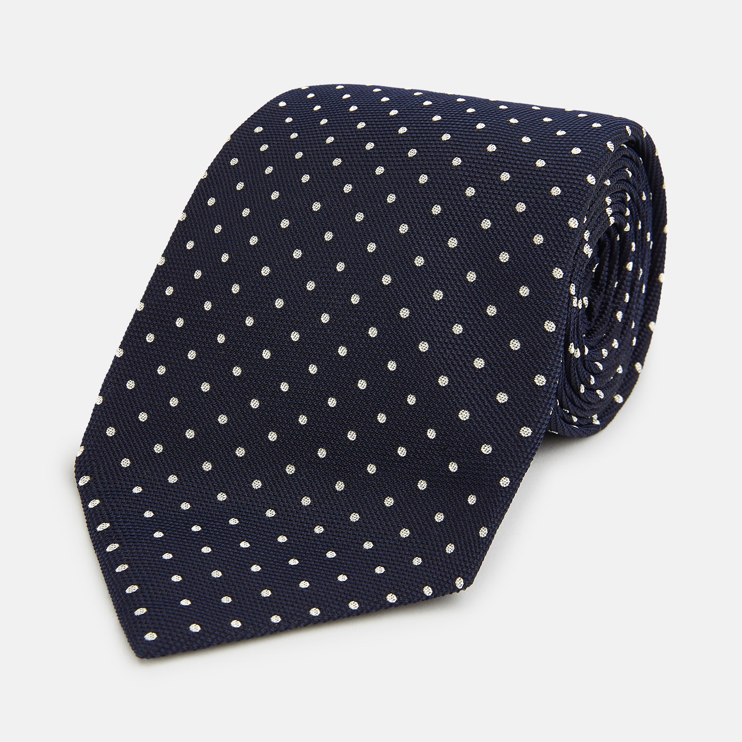 View 1 of product Silver and Navy Micro Dot Silk Tie
