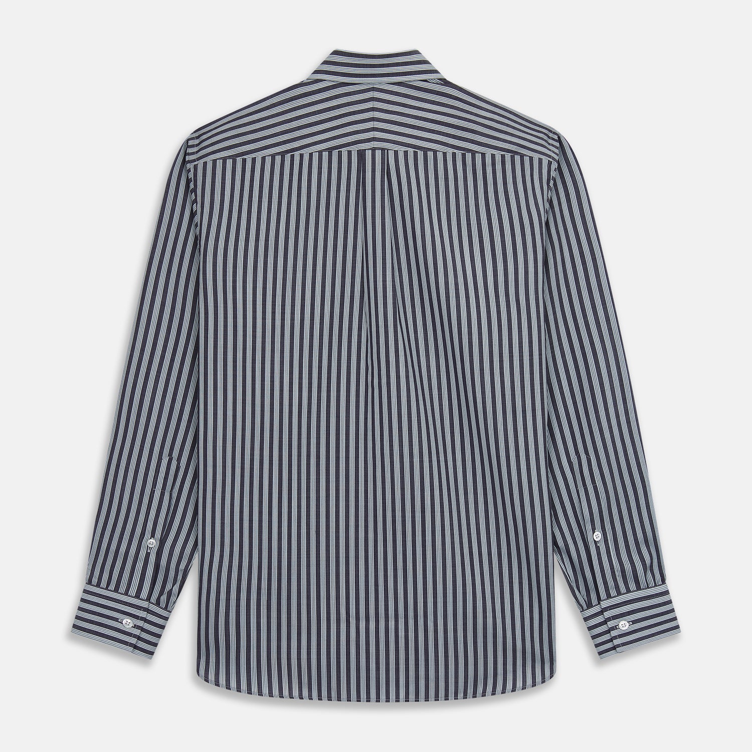 View 5 of product Navy Multi Stripe Weekend Fit Wool Shirt with Derby Collar and 1 Button Cuffs