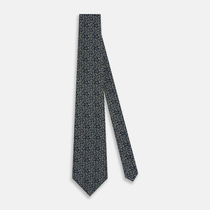Navy Paisley Foulard Silk Tie Image 1