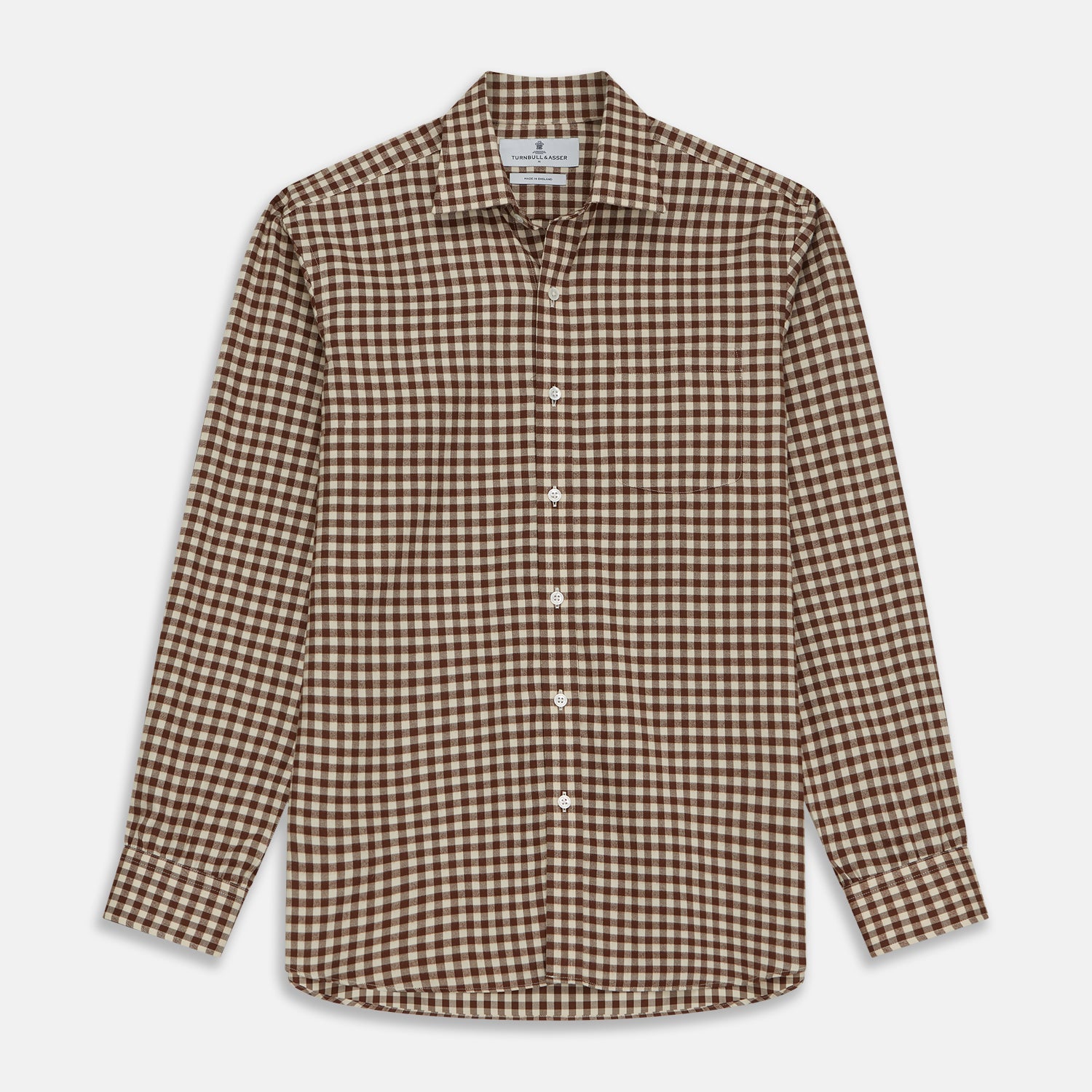 View 1 of product Brown Check Weekend Fit Shirt with Derby Collar and 1-Button Cuffs