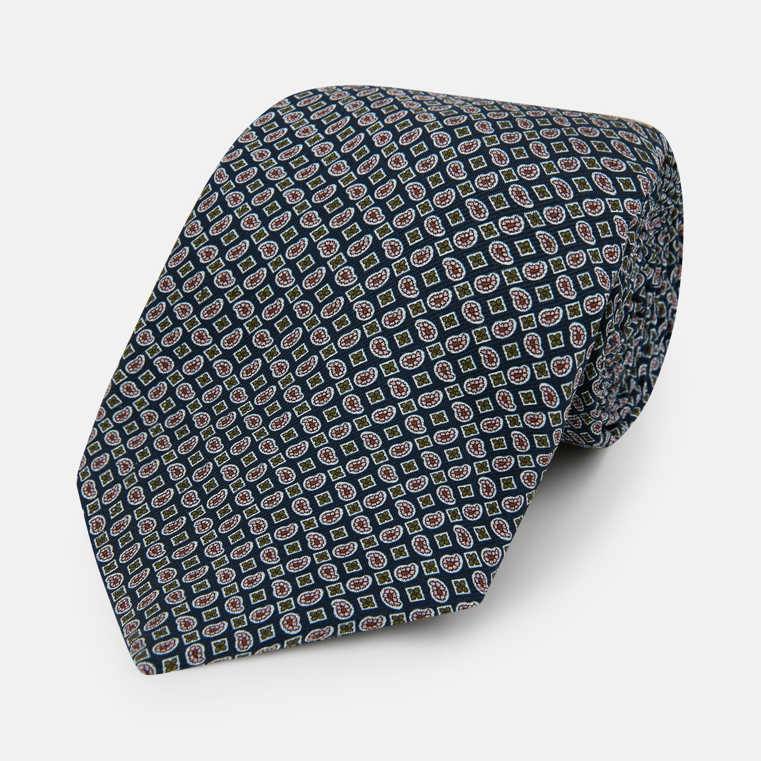 View 1 of product Navy Mélange Paisley and Square Print Silk Tie
