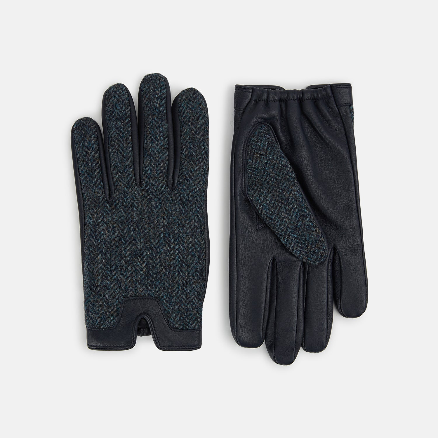 View 1 of product Navy Herringbone Tweed Cashmere-Lined Leather Gloves