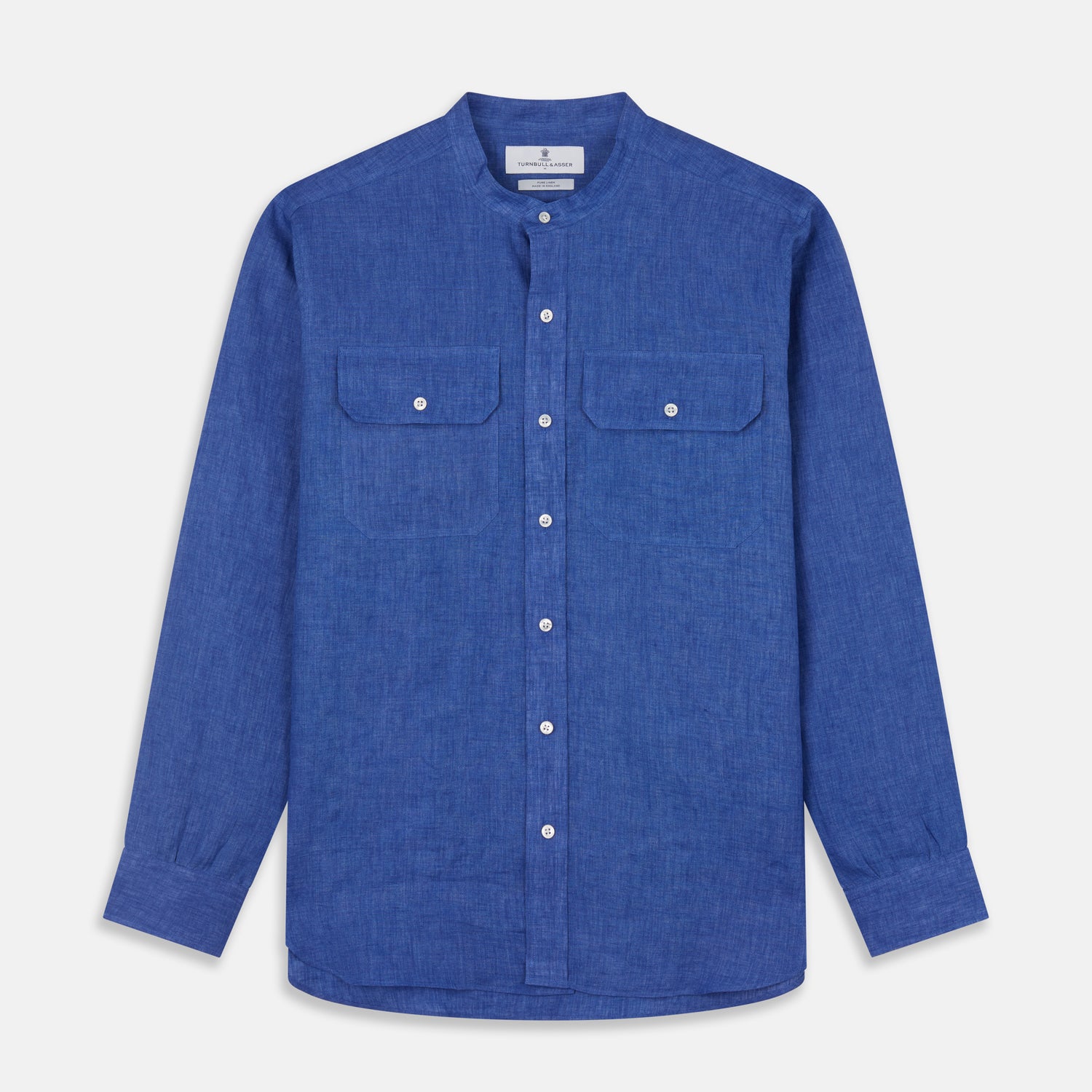 View 2 of product Plain Indigo Linen Weekend Fit Shirt with Stand Collar