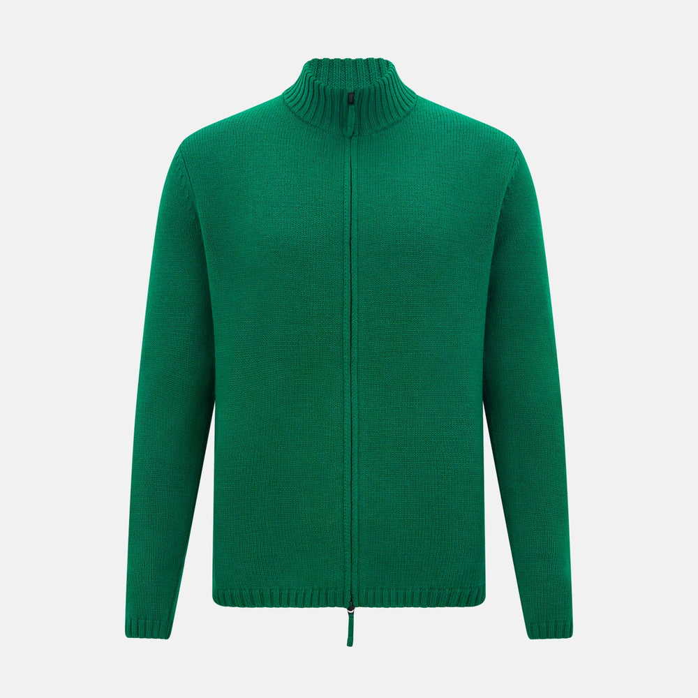 Forest Green Merino High Neck Zipped Cardigan