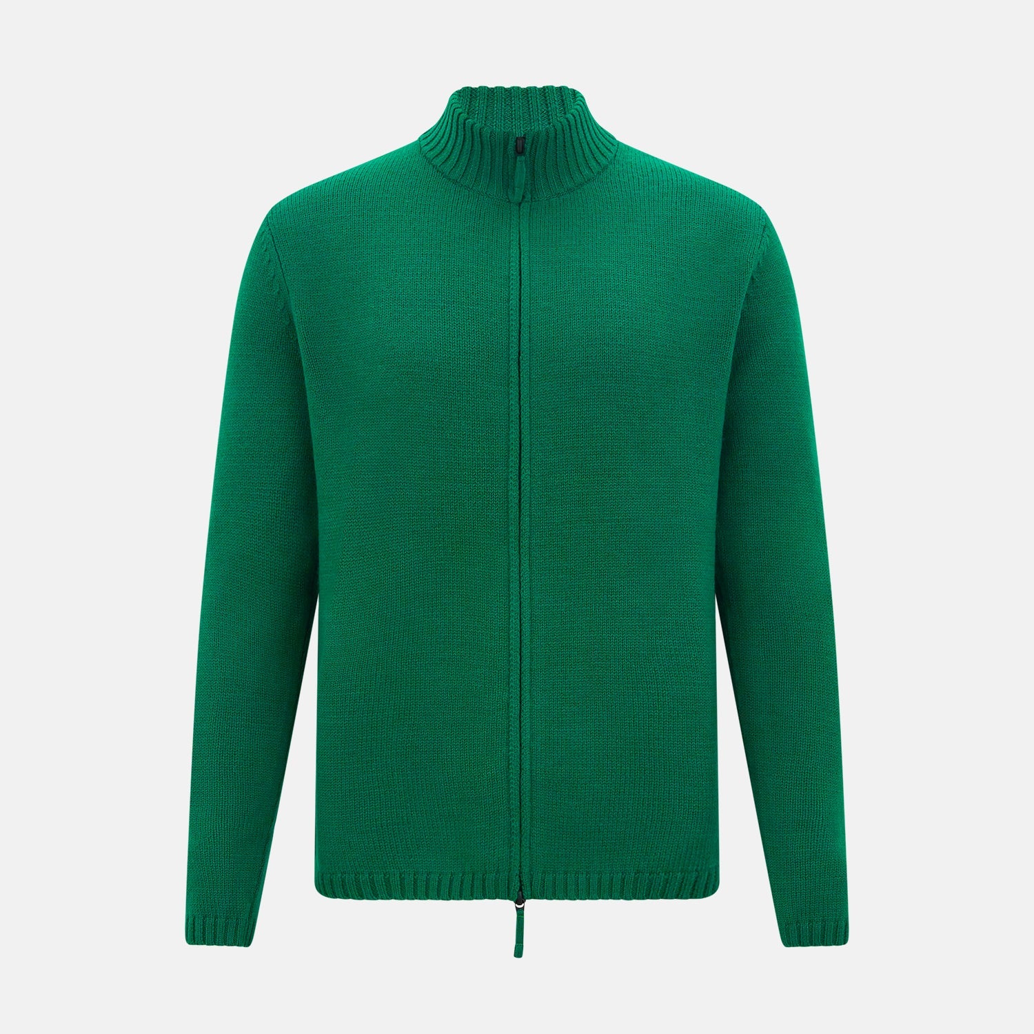 View 1 of product Forest Green Merino High Neck Zipped Cardigan