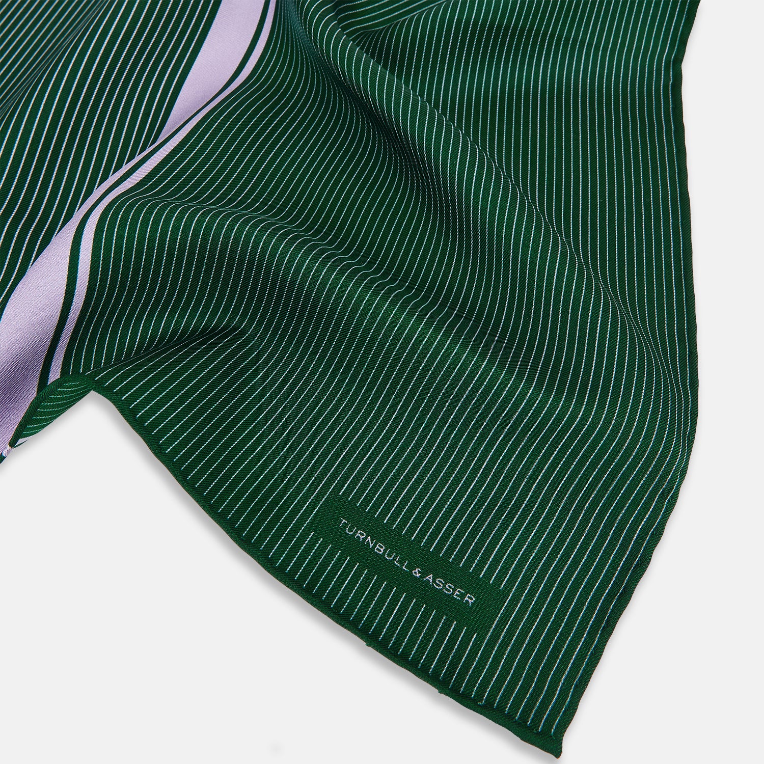 View 2 of product Forest Green and Lilac Stripe Silk Pocket Square