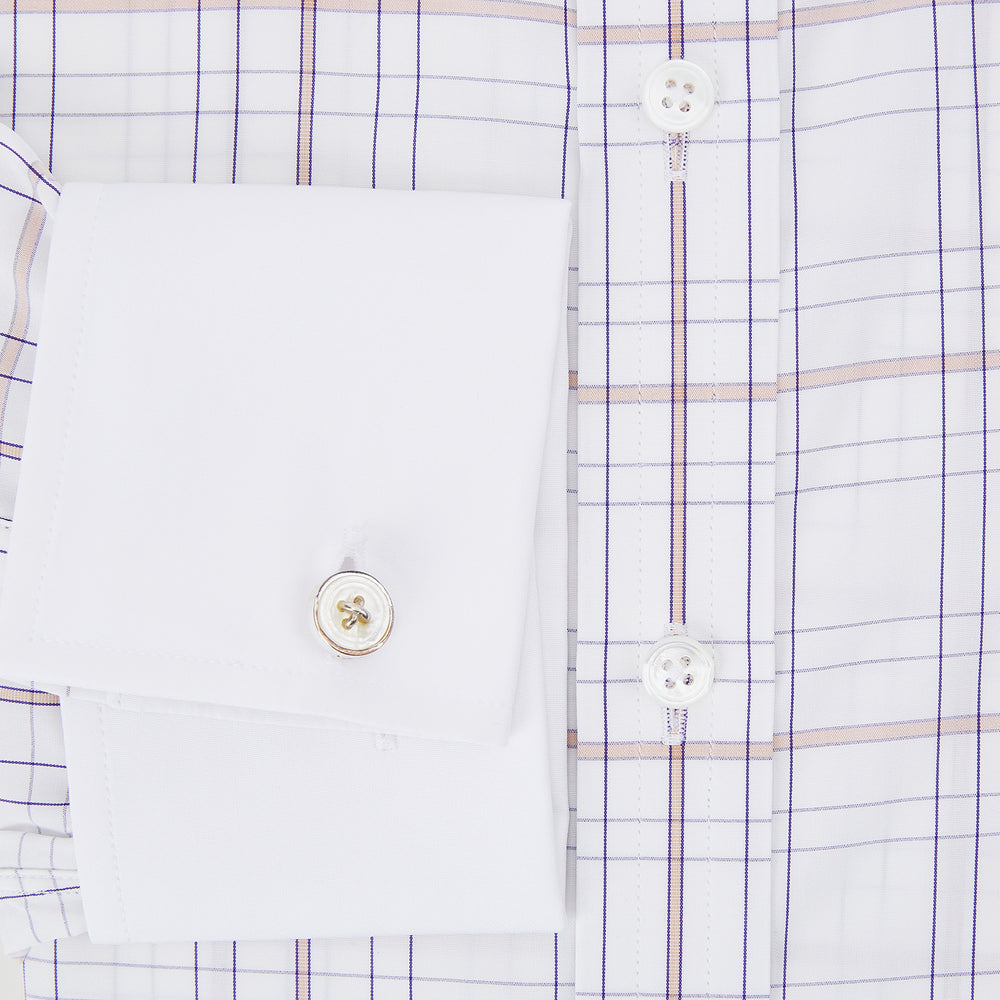 Purple Multi Plaid Check Shirt with Contrast Collar and Double Cuffs
