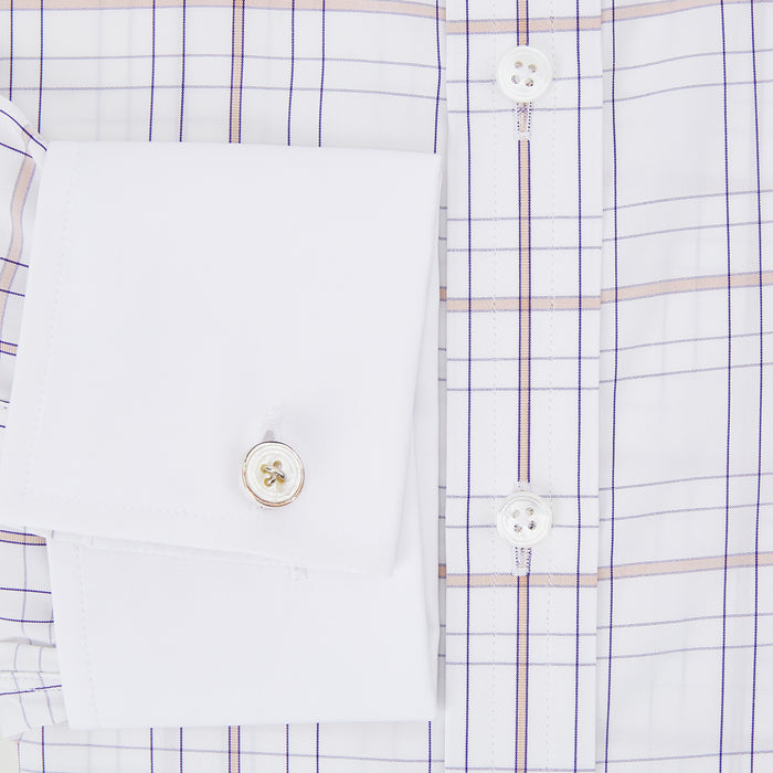 Purple Multi Plaid Check Shirt with Contrast Collar and Double Cuffs Image 10