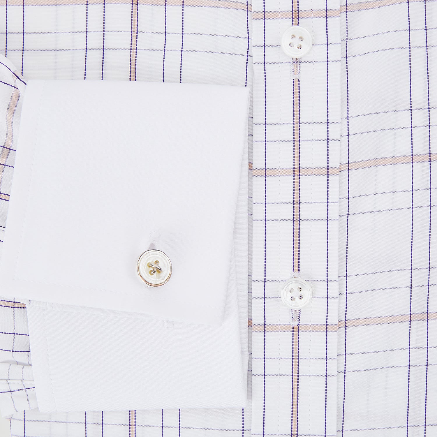 View 4 of product Purple Multi Plaid Check Shirt with Contrast Collar and Double Cuffs
