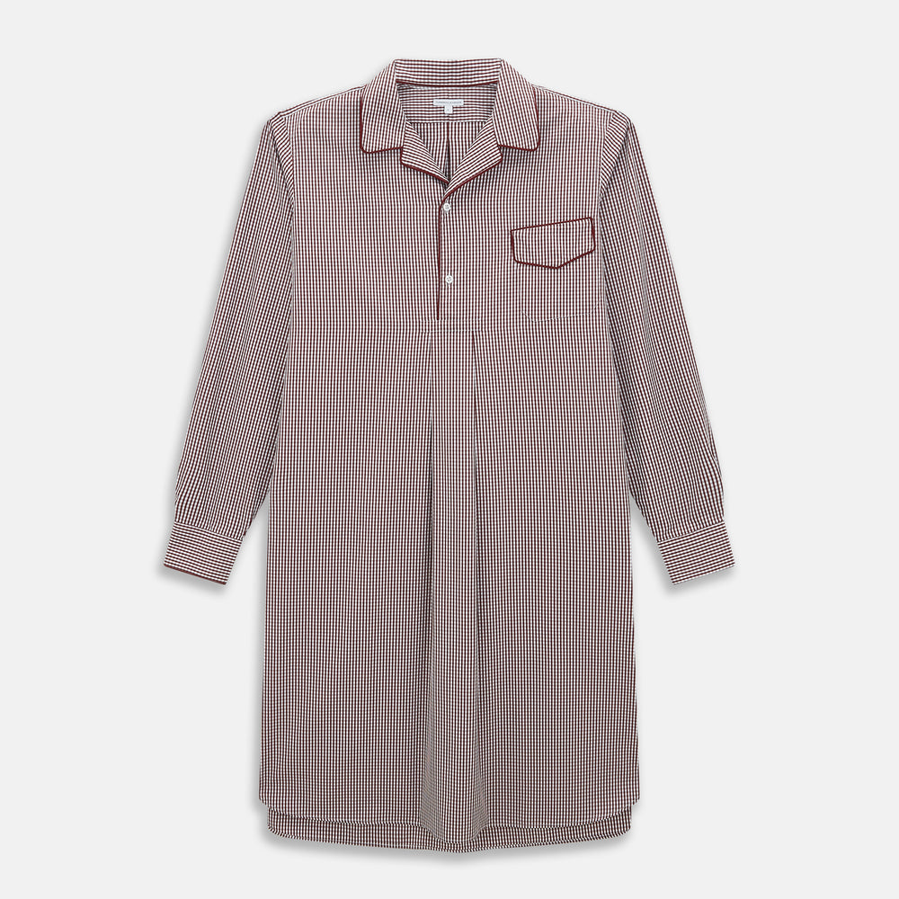 Burgundy Micro Check Winston Long Nightshirt