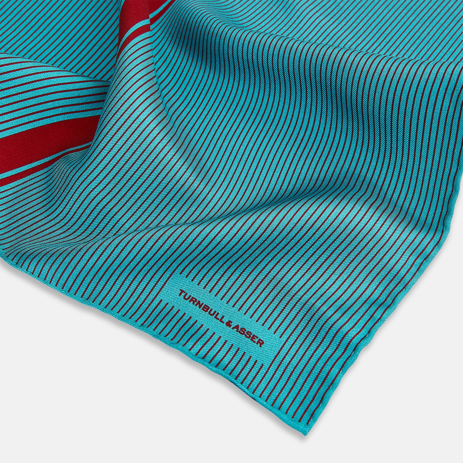 Image 2 of product Turquoise and Red Stripe Silk Pocket Square