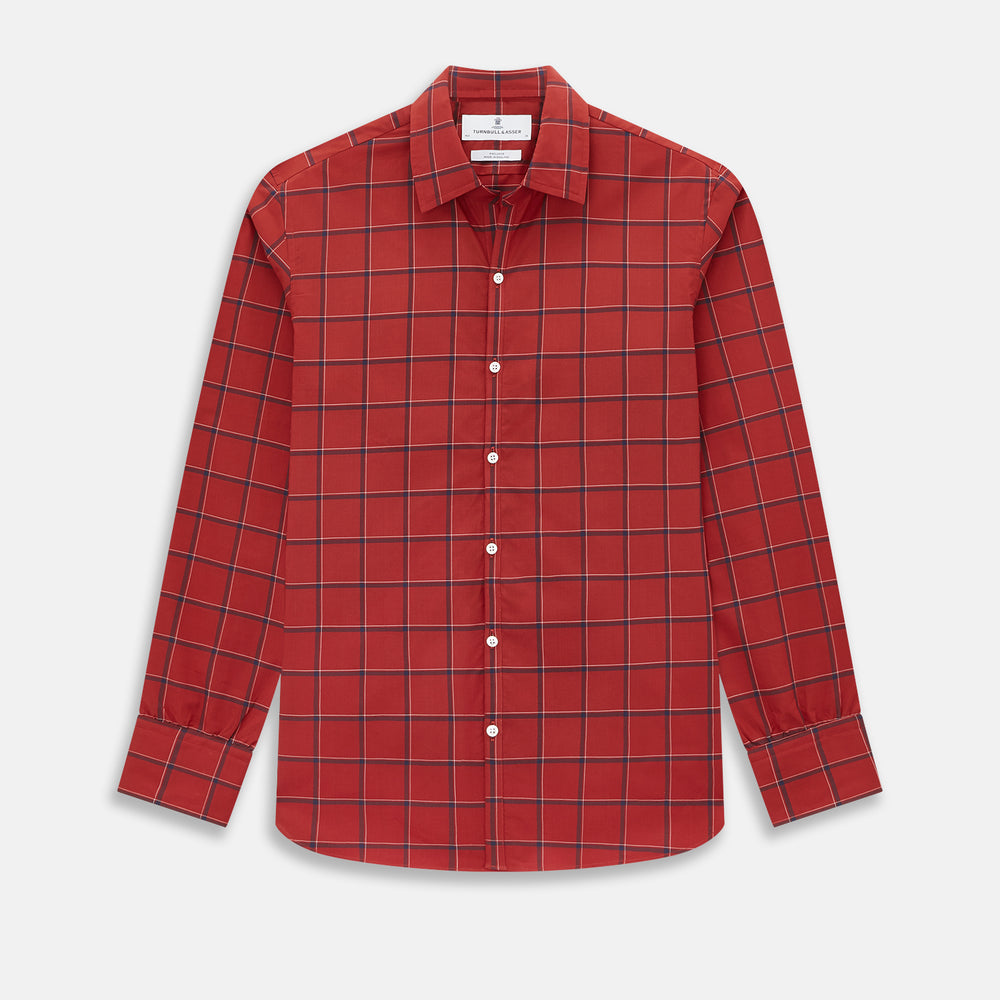 Dark Red Grid Check Windsor Shirt