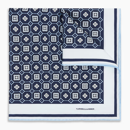 Navy Floral Tile Silk Pocket Square Image 9