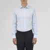 View 2 of product Tailored Fit Blue Fine Bengal Stripe Shirt with Kent Collar and 2-Button Cuffs