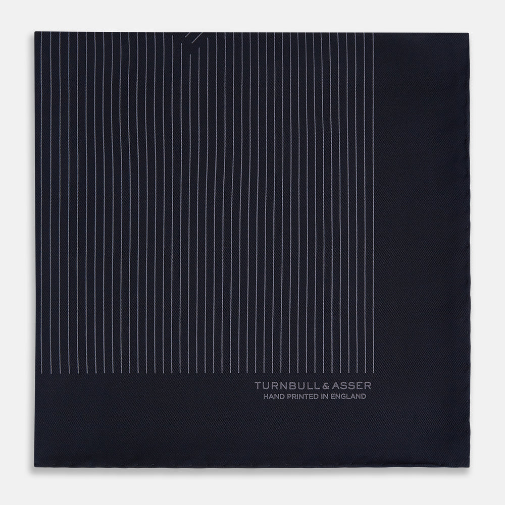 Navy Rounded Square Navy and Charcoal Stripe Silk Pocket Square – Turnbull & Asser US