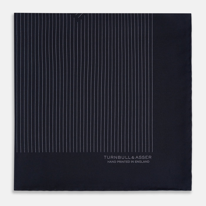 Navy and Charcoal Stripe Silk Pocket Square Image 3